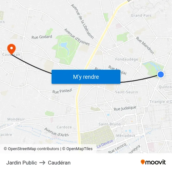 Jardin Public to Caudéran map