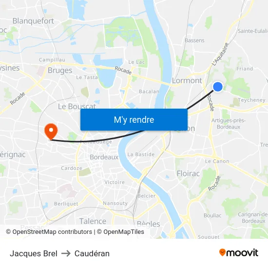 Jacques Brel to Caudéran map