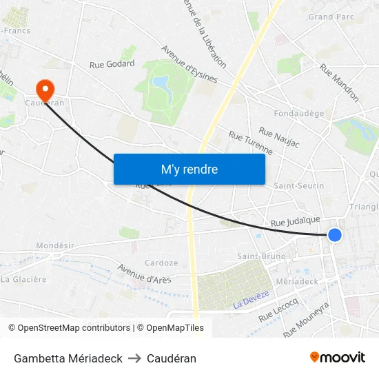 Gambetta Mériadeck to Caudéran map
