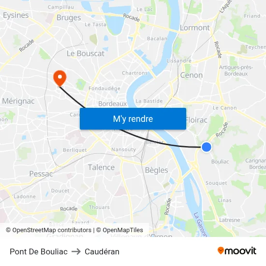 Pont De Bouliac to Caudéran map