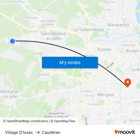 Village D'Issac to Caudéran map