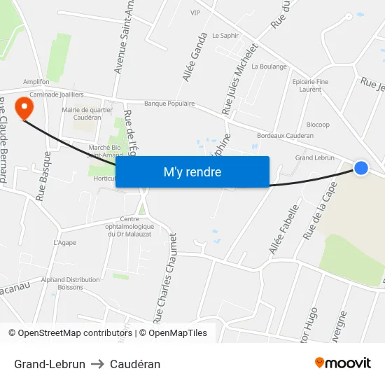 Grand-Lebrun to Caudéran map