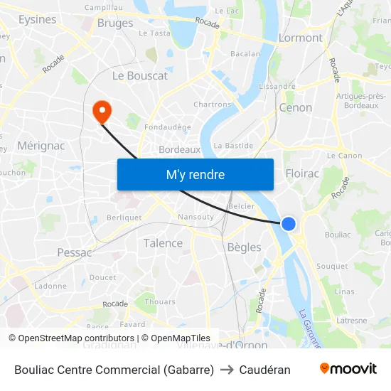 Bouliac Centre Commercial (Gabarre) to Caudéran map