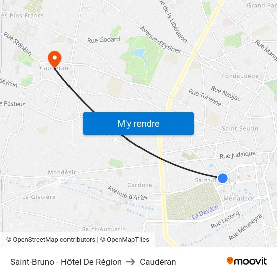 Saint-Bruno - Hôtel De Région to Caudéran map
