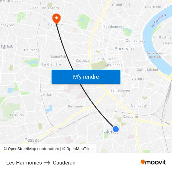 Les Harmonies to Caudéran map