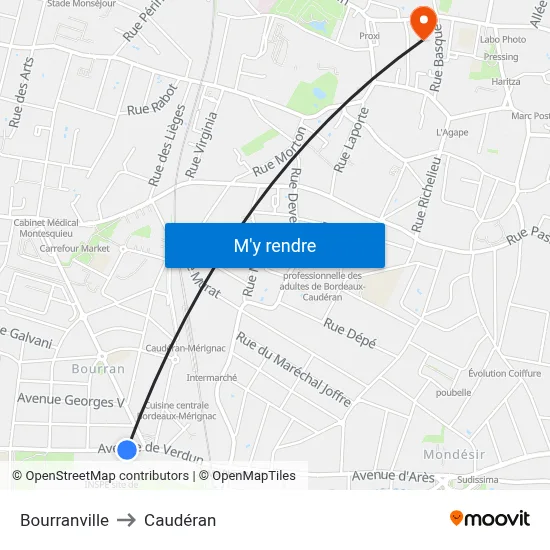 Bourranville to Caudéran map