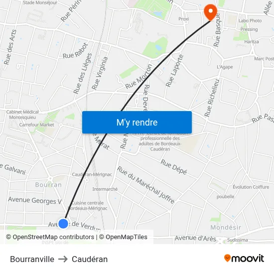 Bourranville to Caudéran map