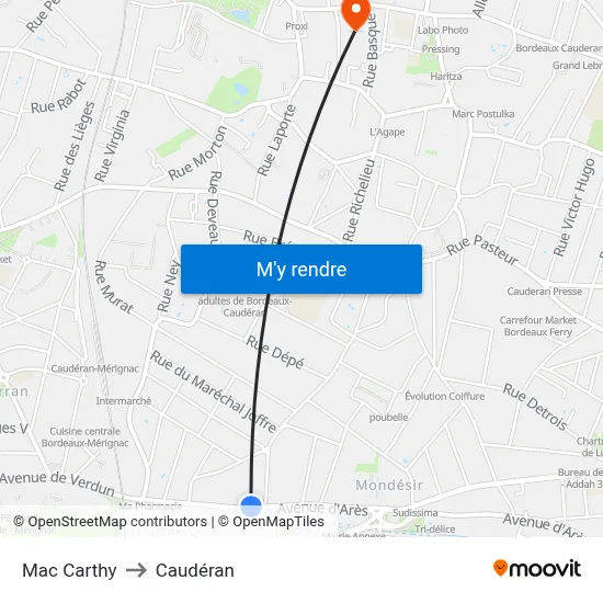 Mac Carthy to Caudéran map