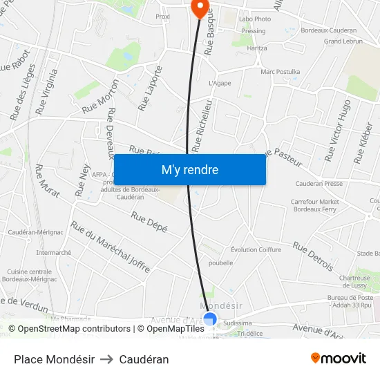 Place Mondésir to Caudéran map