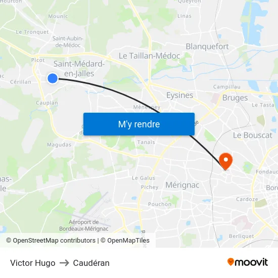 Victor Hugo to Caudéran map