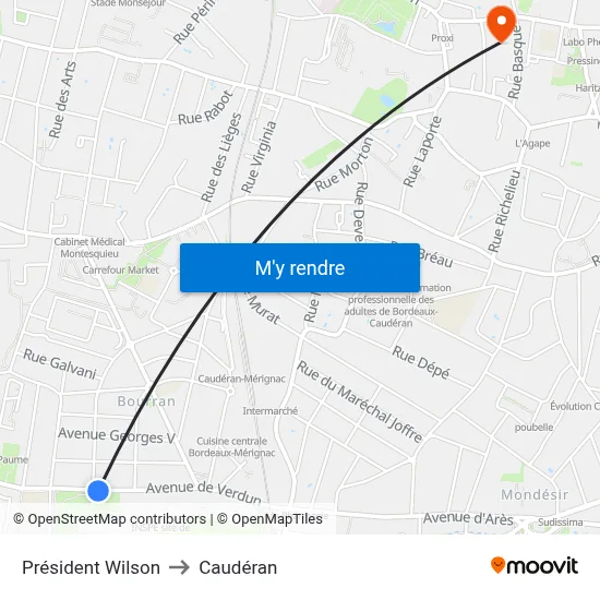 Président Wilson to Caudéran map
