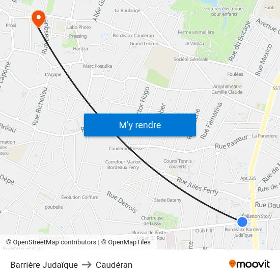 Barrière Judaïque to Caudéran map
