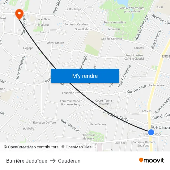 Barrière Judaïque to Caudéran map