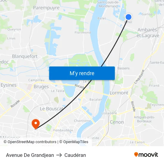 Avenue De Grandjean to Caudéran map