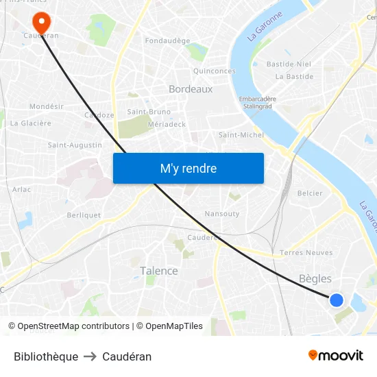 Bibliothèque to Caudéran map