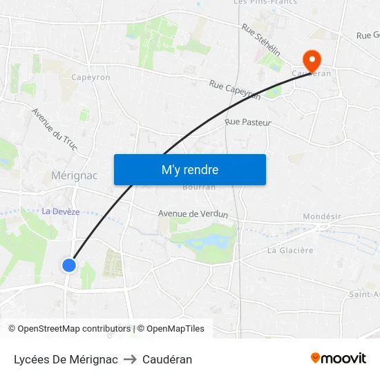 Lycées De Mérignac to Caudéran map