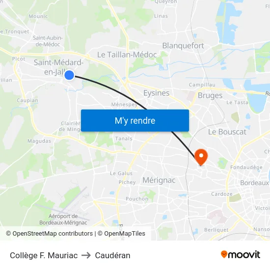 Collège F. Mauriac to Caudéran map