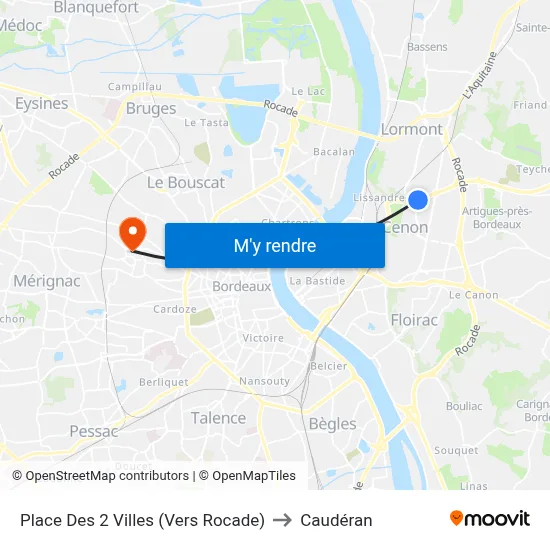 Place Des 2 Villes (Vers Rocade) to Caudéran map
