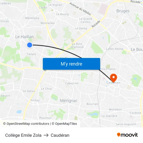 Collège Emile Zola to Caudéran map