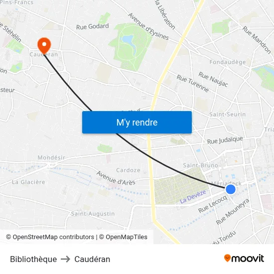 Bibliothèque to Caudéran map