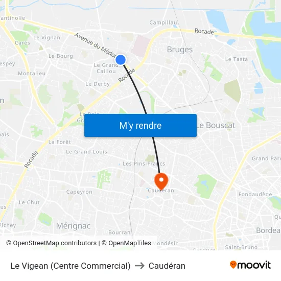 Le Vigean (Centre Commercial) to Caudéran map