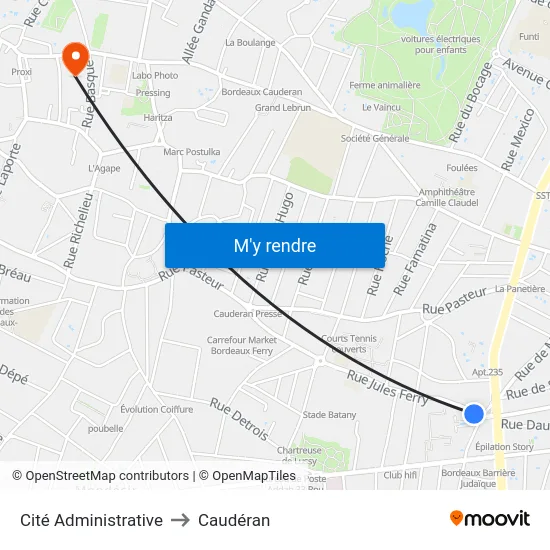 Cité Administrative to Caudéran map