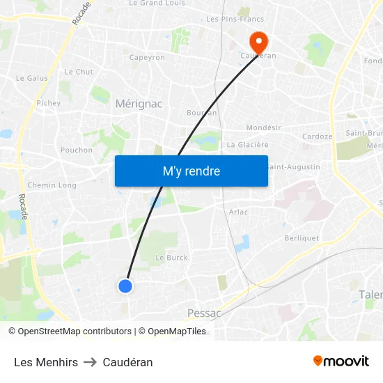 Les Menhirs to Caudéran map