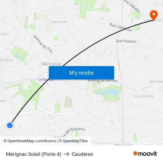Mérignac Soleil (Porte 4) to Caudéran map