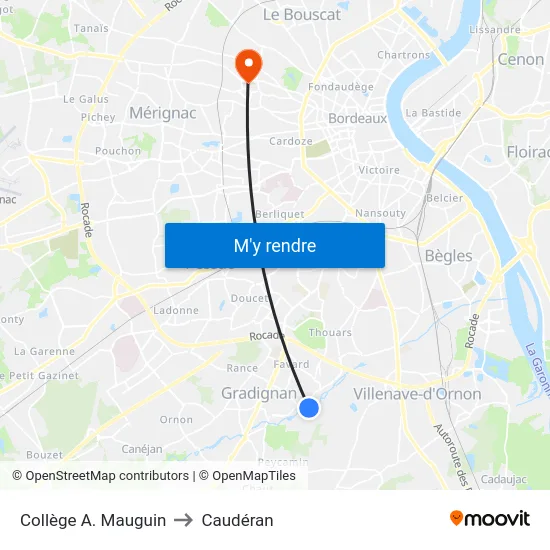 Collège A. Mauguin to Caudéran map