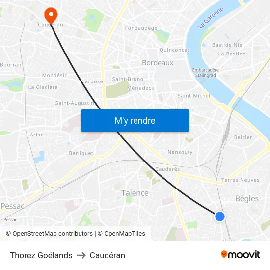 Thorez Goélands to Caudéran map