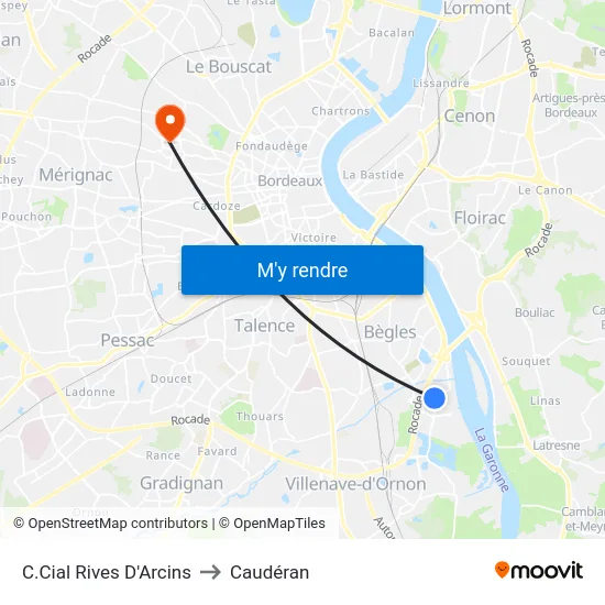 C.Cial Rives D'Arcins to Caudéran map
