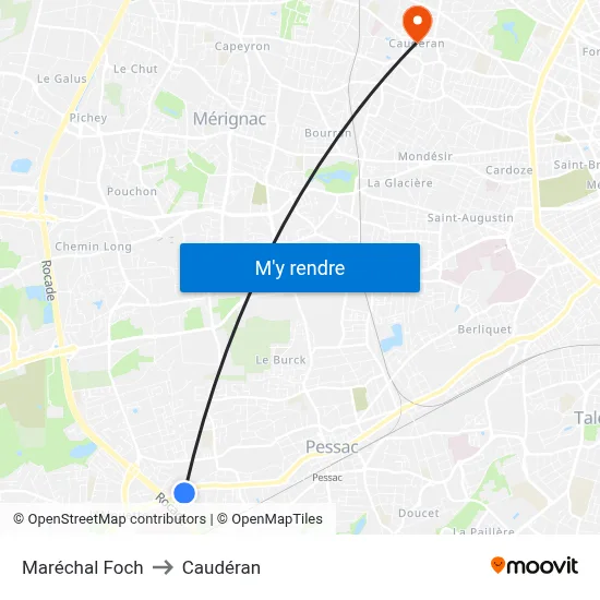 Maréchal Foch to Caudéran map