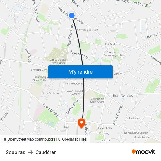 Soubiras to Caudéran map