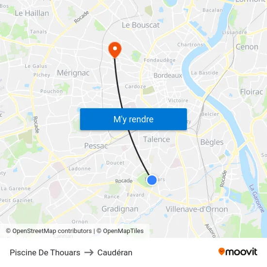 Piscine De Thouars to Caudéran map