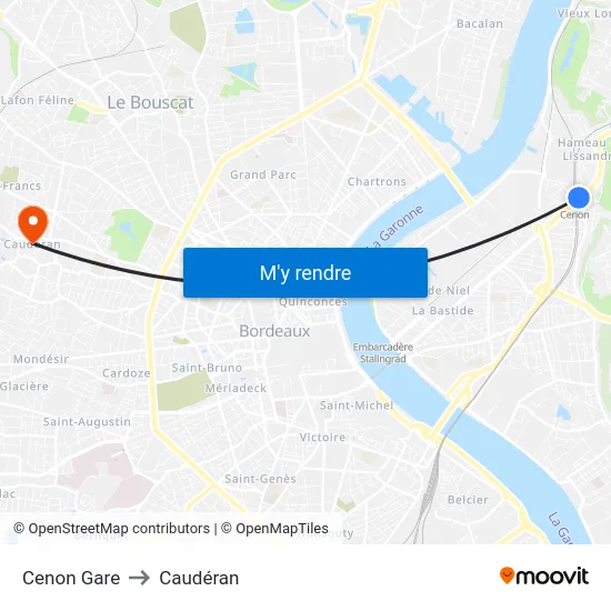 Cenon Gare to Caudéran map