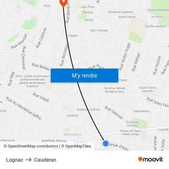 Lognac to Caudéran map