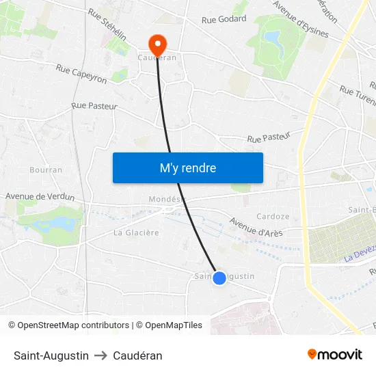 Saint-Augustin to Caudéran map