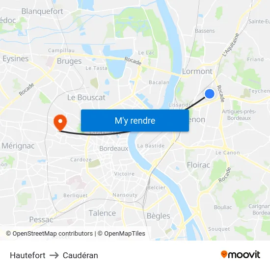 Hautefort to Caudéran map