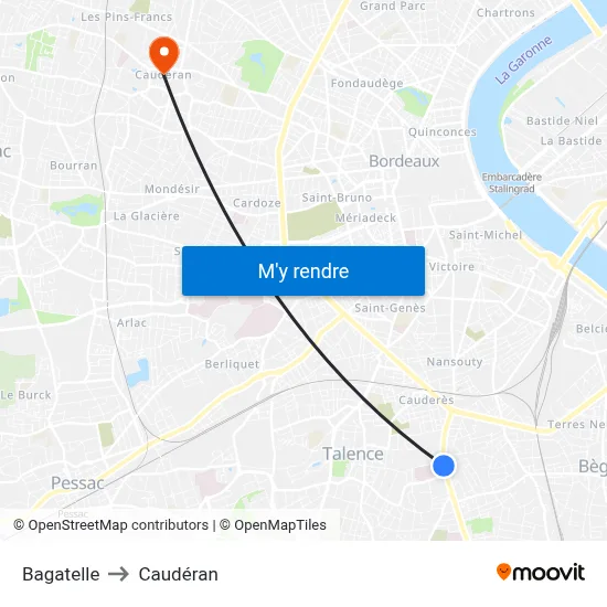 Bagatelle to Caudéran map