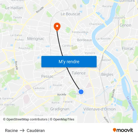 Racine to Caudéran map