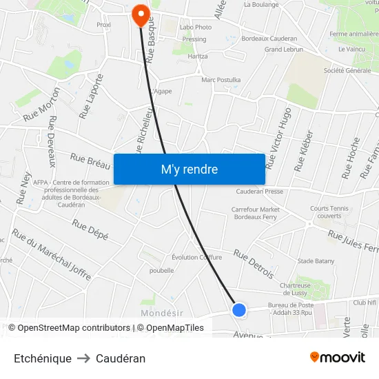 Etchénique to Caudéran map