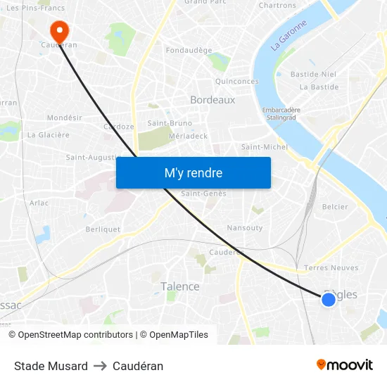 Stade Musard to Caudéran map