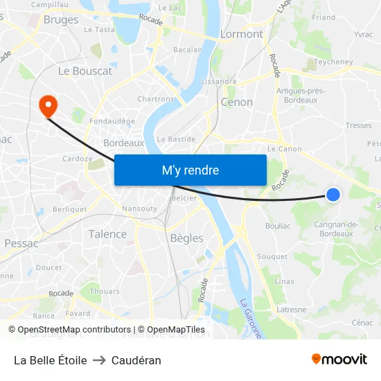 La Belle Étoile to Caudéran map
