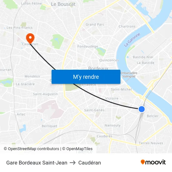 Gare Bordeaux Saint-Jean to Caudéran map
