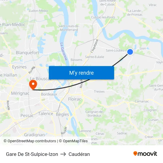 Gare De St-Sulpice-Izon to Caudéran map