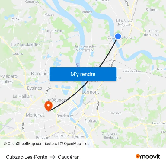 Cubzac-Les-Ponts to Caudéran map