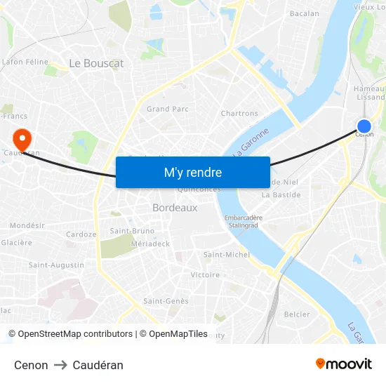 Cenon to Caudéran map