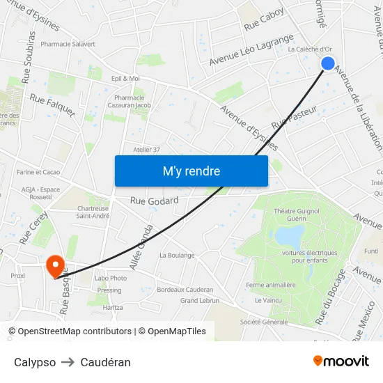 Calypso to Caudéran map