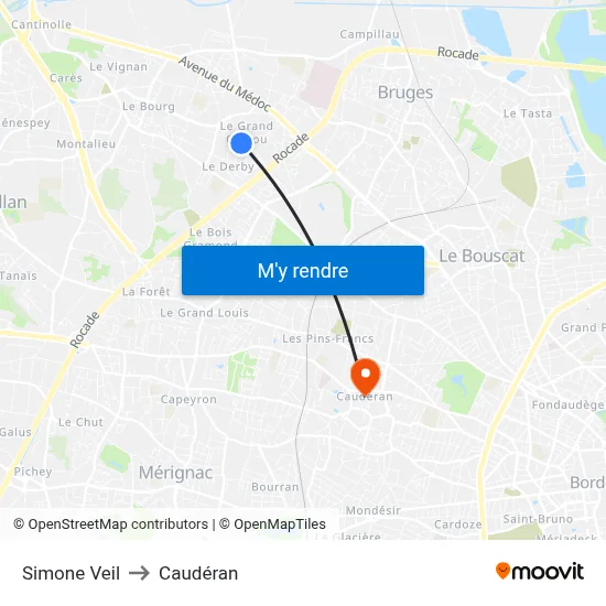 Simone Veil to Caudéran map
