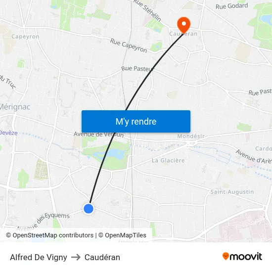Alfred De Vigny to Caudéran map